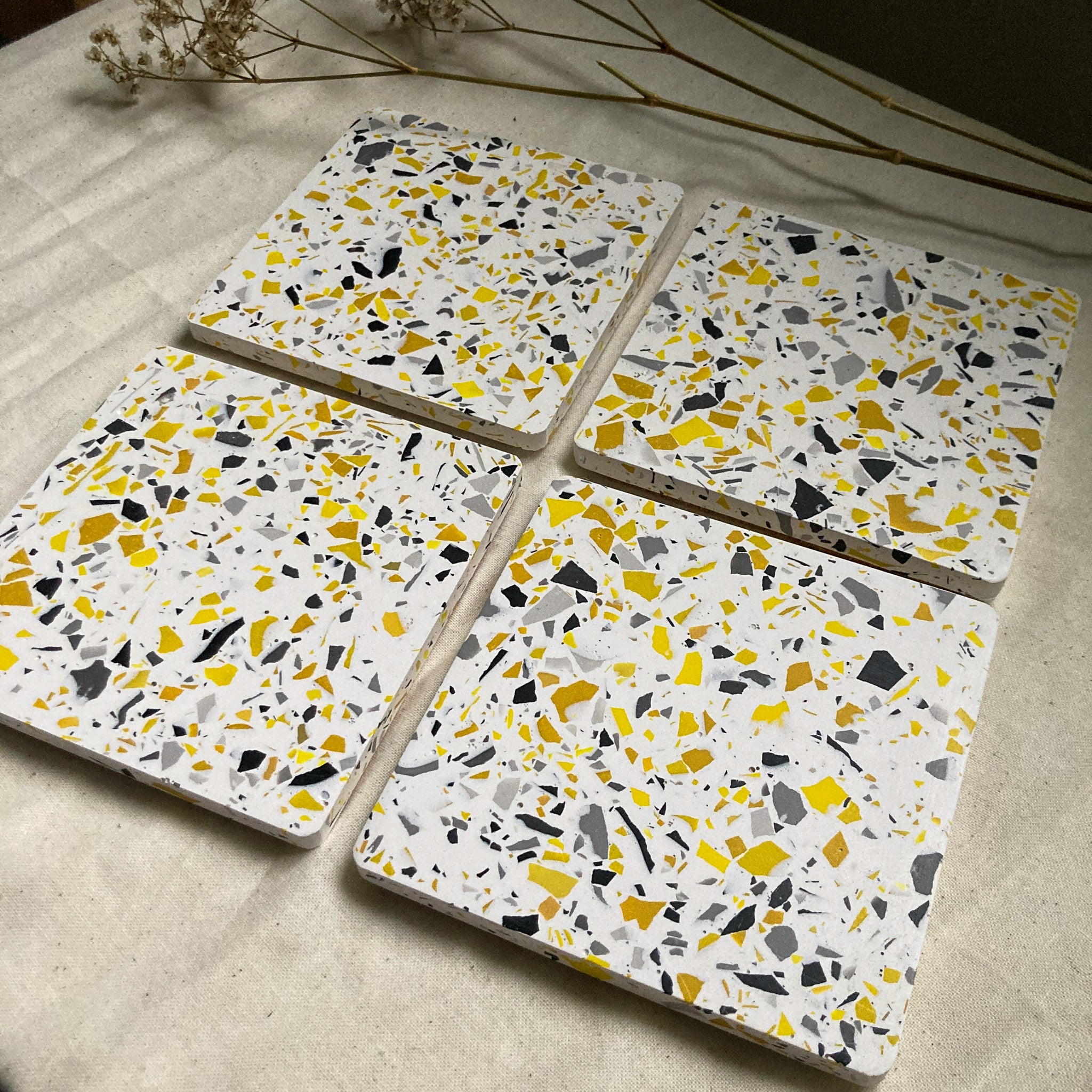 Terrazzo Coasters in Mustard Yellows & Grey